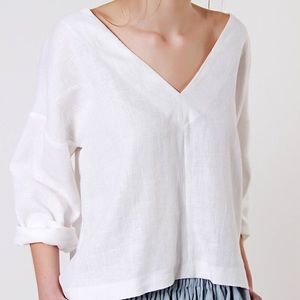 V-neck linen blouse.